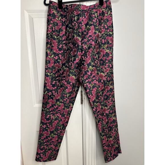 EUC ANTHRO En Saison Lilija Straight Jacquard Trousers Floral Zip Ankle Sz Small - Picture 2 of 8